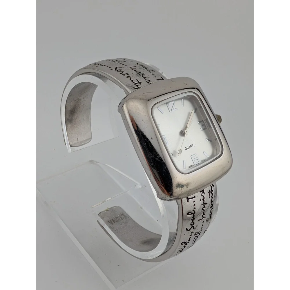 Love Hope Wish Faith Accutime Watch Women 36mm‎ Silver Bangle Band- New Battery